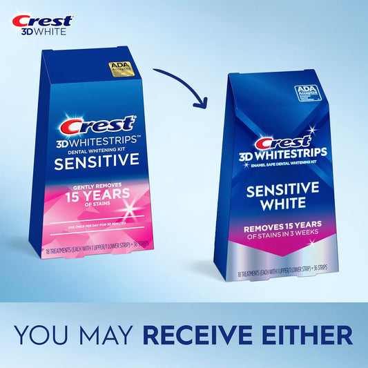 Crest 3D Whitestrips Sensitive At-Home Teeth Whitening Kit, 18 Treatments, Gently Removes 15 Years of Stains, Crest Whitestrips, Teeth Whitening Kit