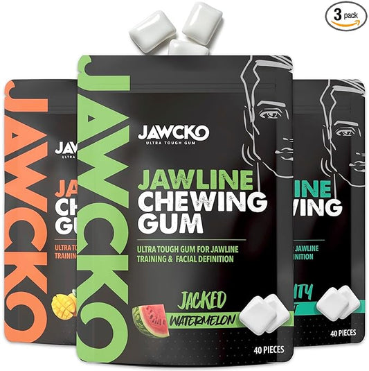 JAWCKO Ultra-tough Jawline Chewing Gum Variety 3-Pack | Get a Stronger, Squarer Jawline | 15X Hardness | Jaw Training Hard Gum | Chisel, Sculpt, Tone your Jaw | Facial Fitness Mewing Gum | 3X Flavors