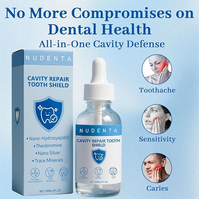 Nudenta Odontic Repair, Cavity Healing Tooth Armor Liquid, Nano Hydroxyapatite Remineralization Complex for Cavity Repair, Teeth Whitening with Remineralization Drops, Enamel Strengthening - 60ml