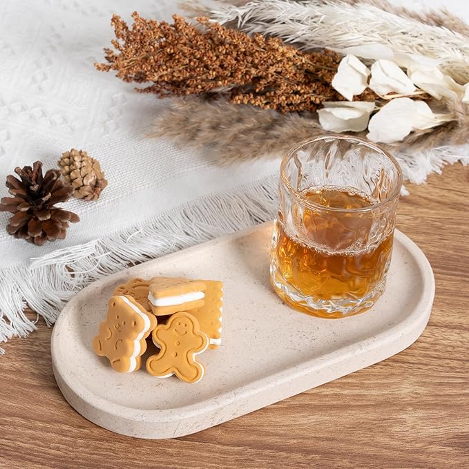 Koville Natural Marble Tray for Bathroom, Vanity Decorative Marble Trays for Countertop Organizer, Catchall Trays for Perfume, Candles, Jewelry, Stone Tray for Decor(Moca Crema Yellow)