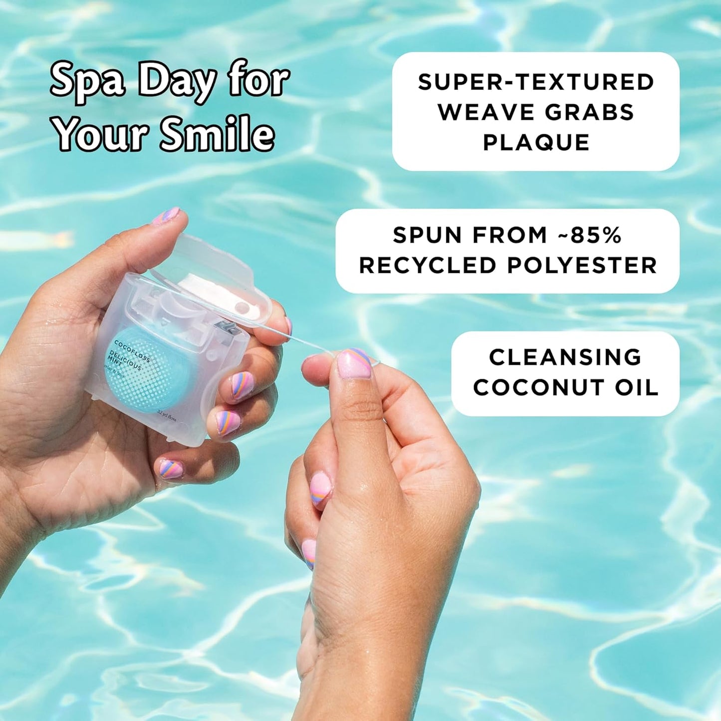 Cocofloss Woven Dental Floss, Dentist-Designed Oral Care, Mint, Waxed, Expanding, Vegan, Kid-Friendly String Floss with Coconut Oil, 1 Spool (33 yd)