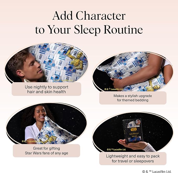 Kitsch x Star Wars R2-D2 & C-3PO Satin Pillowcase | Satin Pillowcase with Zipper, Better Than Silk Pillowcase | Frizz-Reducing Pillow Case for Hair & Skin Care, Cooling & Breathable - King