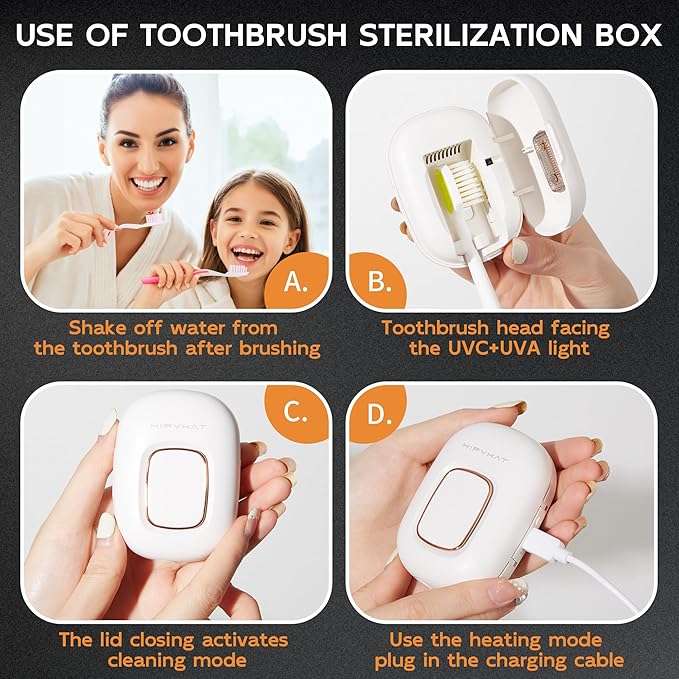 Toothbrush Sanitizeri Case with U V-C Lights, Dryer Heating, Fan Drying - Rechargeable Portable Toothbrush Cover, Magnetic Wall Mount Sterilizeri Box for Home, Travel & Fits All Toothbrushes