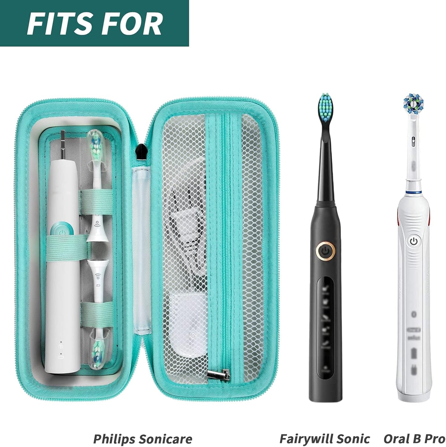 Toothbrush Travel Case Compatible with Oral-B Pro 1000, 2000, 3000, 3500, 1500/ for Philips Sonicare ProtectiveClean 4100 5100 Electric Toothbrush with Mesh Pocket for Accessories - White (Bag Only)