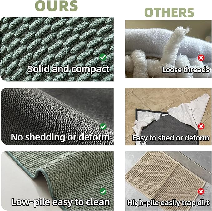 Large Bathroom Rugs Non Slip Washable Bath Rugs Super Absorbent Bathroom Rug Thin Quick Dry Low Pile Bath Mats, Sage Green 36"x60"