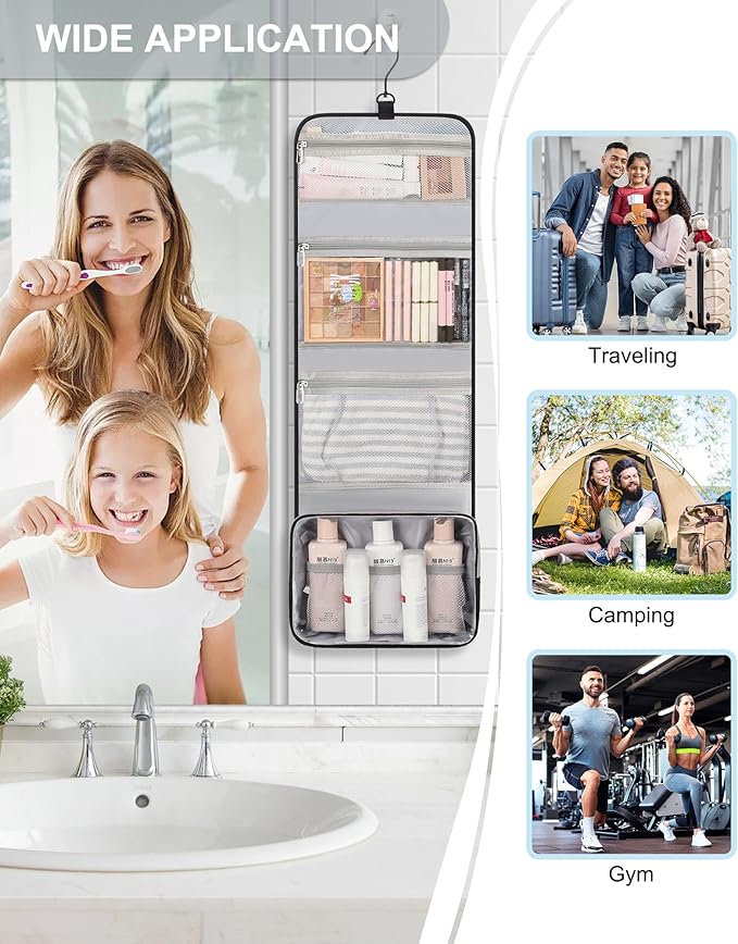 Relavel Travel Hanging Toiletry Bag for Men Women Travel Kit Shaving Bag Waterproof Large Makeup Bag Wash Bag Makeup Organizer Cosmetic Case for Bathroom Shower Black