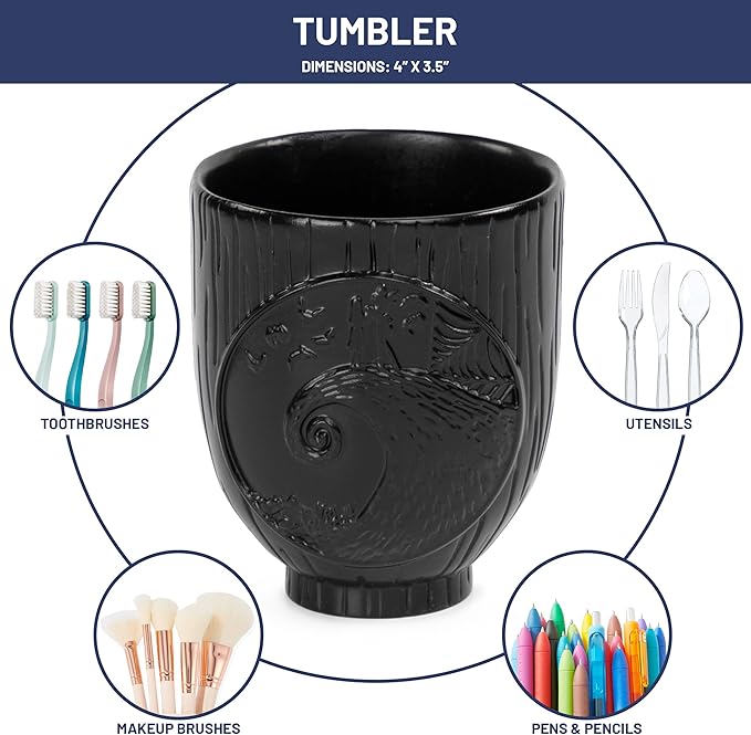 Jay Franco Disney Nightmare Before Christmas Tumbler - Black Resin Toothbrush/Pen Holder Features Jack & Sally - Bathroom Décor