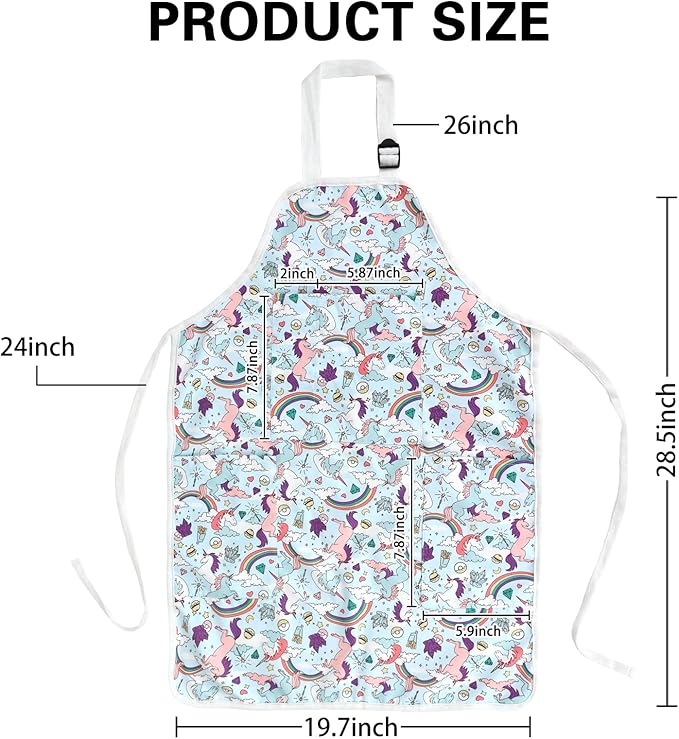 FreeNFond Kids Apron Adjustable Child Apron with 4 Pockets for Baking Painting