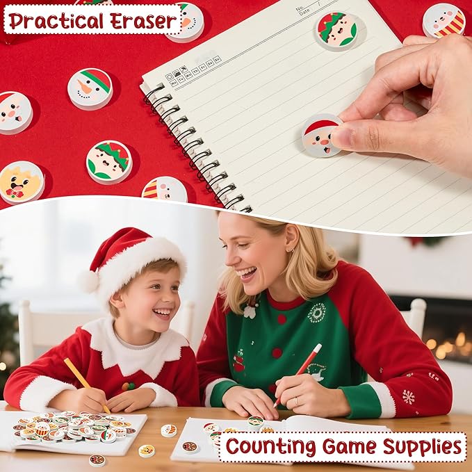 CJiangpo 60Pcs Christmas Erasers for Kids Bulk, Cute Mini Santa Elk Pencil Rubber Erasers Novelty Christmas Party Favors Fillers Kids Student Classroom Rewards Homework Prizes Gifts Stocking Stuffers