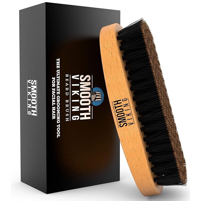 Smooth Viking Beard and Facial Hair Grooming Set - Natural Boar Bristle Brush, Mustache Brush, Styling and Shaping Tool for Men