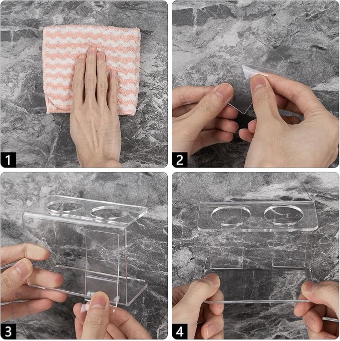 2 Pack Self Adhesive Toothbrush Holders Wall Mounted, 2 Slots Electric Toothbrush Organizer for Shower, Toothbrush Hanger for Bathroom, Medicine Cabinet, Dorm