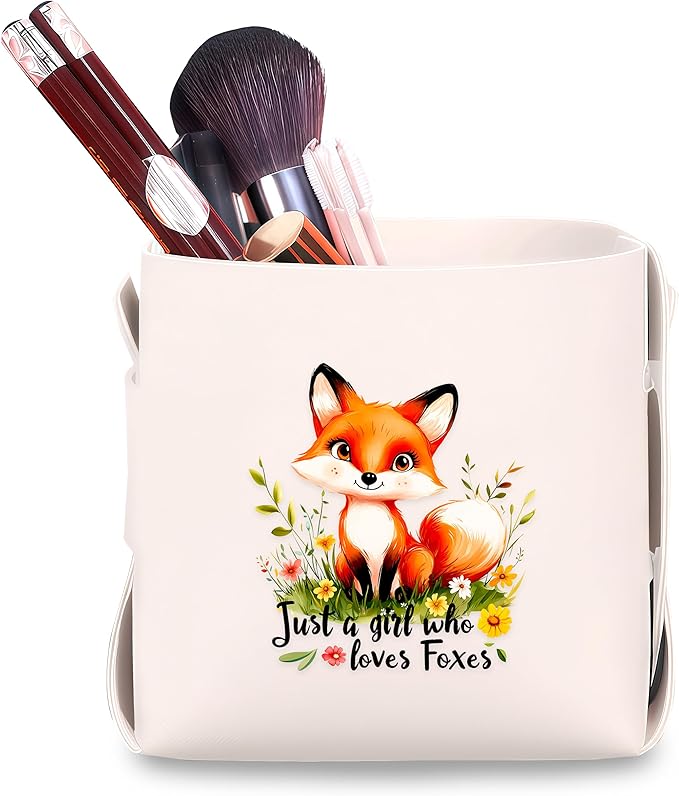 Fox Makeup Brush Holder, Decorative Desk Organizer for Jewelry Pen Pencil Glasses Storage, Fox Lovers Themed Gifts Stuff For Girls Teens Kids Women!