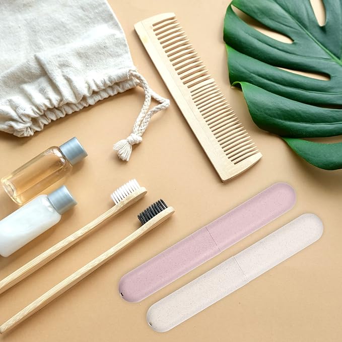 VOCOSTE 4pcs, Traveling Toothbrush Holders Case, PP Toothbrush Case for Travel Business, Beige, Pink, 8.07''x1.22''x0.83''