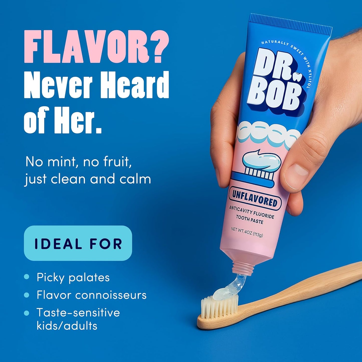 Dr. Bob Unflavored Anticavity Fluoride Toothpaste for Kids, Dentist-Recommended Toothpaste Gel with Xylitol for Sensitive Teeth, SLS-Free, Children and Adult Oral Care, 4 oz., 1-Pack