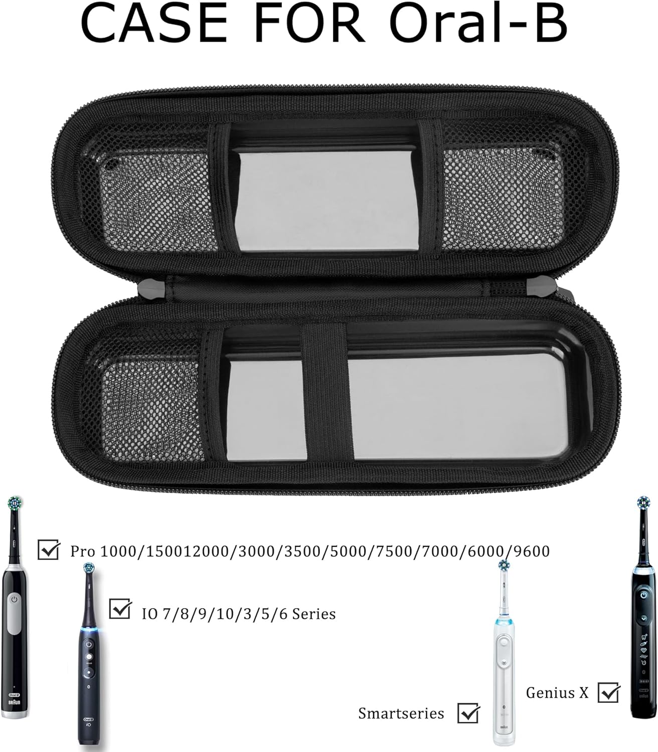Stukcae Toothbrush Travel Case for Oral-B Pro 1000, 2000, 3000, 3500, Hard Shell Portable Carrying Electric Toothbrush Protection Case with Waterproof Grey Lining, Mesh Pocket for Accessories
