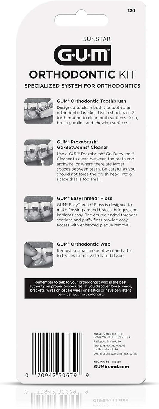 GUM Orthodontic Kit – Features Orthodontic Toothbrush, 3 Proxabrush Sizes and Shred-Resistant EasyThread Floss, and Mint Ortho Wax