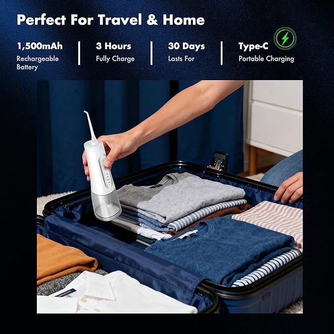 Dygoophy® K1 Cordless Water Flosser & Oral Irrigator | 300ml Tank, IPX7 Waterproof, 4 Modes, 30-Day Battery, Quiet Design for Braces, Sensitive Gums & Complete Dental Care (White)