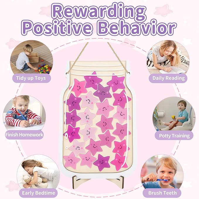Yoink Unicorn Magnetic Reward Jar Set, Star Jar Reward System for Kids with 24 Colourful Star Tokens and Magnetic Dry Erase Chore Chart, Home and Classroom Management Tool for Good Behavior