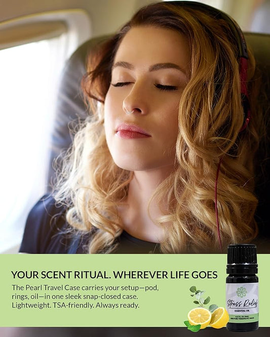 Essence Pearl Travel Case - Wearable Aromatherapy Kit with Nasal Diffuser Rings, Soaking Bay, and 5mL Essential Oil – Portable Wellness Gift Set for On?The?Go Self Care
