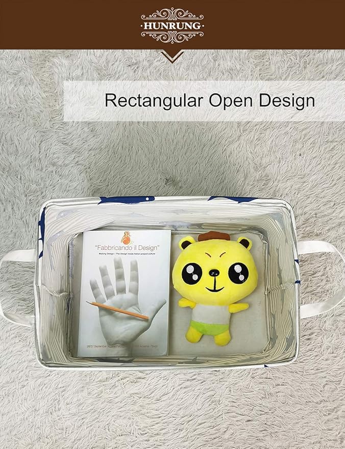 HUNRUNG Rectangle Storage Basket Cute Canvas Organizer Bin for Pet/Children Toys, Books, Clothes Perfect for Rooms/Playroom(Shark)
