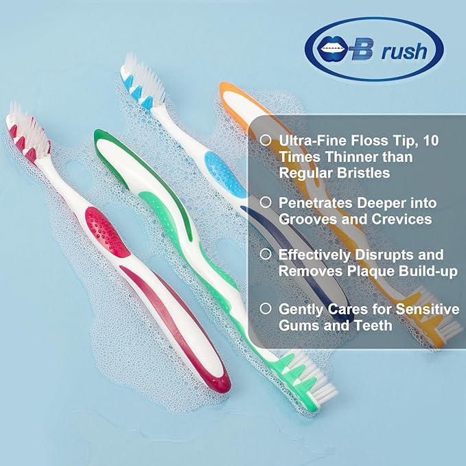 Extra Soft Toothbrushes for Adults -Tapered Bristles Flossing Toothbrush for Sensitive Teeth and Receding Gums, Individually Wrapped Plaque Remover Travel Toothbrush Variety Colors Pack of 4