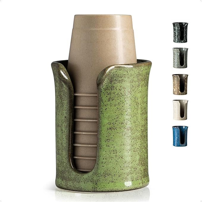 Ceramic Bathroom Cup Dispenser, 3 Oz Bathroom Cup Holder for Dixie Cups, Mouthwash Cup Dispenser for Bathroom Countertop, Green