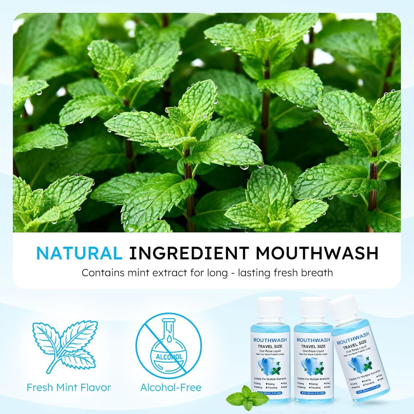 Travel Mouthwash Bulk, 1.2 Oz/35ml Mini Mouthwash Bulk, for Freshening Breath, Easy to Carry, Suitable for Work, Travel, Hotels, Dating Essentials (60-Pack)