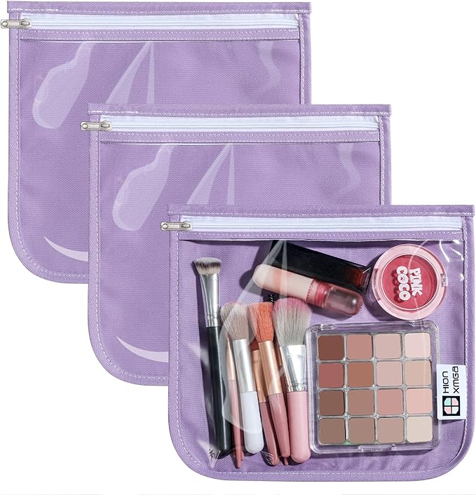 TSA Approved Toiletry Bag, Set of 3 Clear Travel Toiletry Bag Quart Size Zipper Travel Pouch, Waterproof Makeup Cosmetic Bag for Women Men Kids Toiletries Carry on, Purple Large