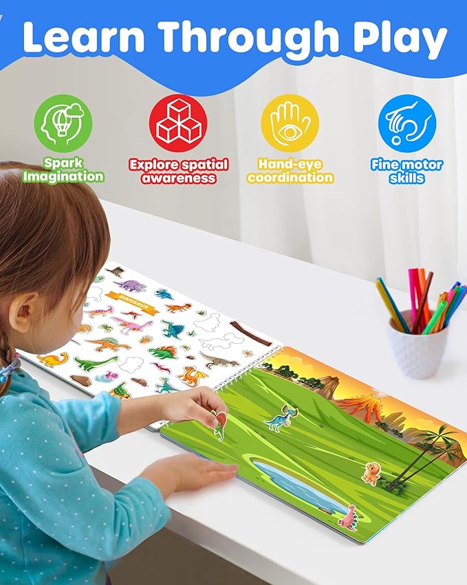 D-FantiX Animal Sticker Books for Toddlers 2-4 Years, Coloring Books for Kids Ages 2-4-6-8, 500+ Kids Stickers, Toddler Toys Road Trip Activities, Gifts for Girls Boys, Christmas Stocking Stuffers