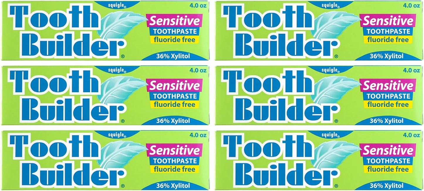 Squigle Tooth Builder SLS Free Toothpaste (Stops Tooth Sensitivity) Prevents Canker Sores, Cavities, Perioral Dermatitis, Bad Breath, Chapped Lips, 4 oz (24 Ounce (Pack of 6), Unflavored)