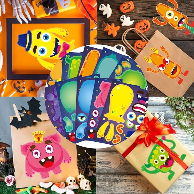 50 Sheets Make a Monster Face Stickers for Kids Make Your Own Little Monster Sticker Sheets Halloween Party Favor Stickers Birthday School Classroom Reward Gift
