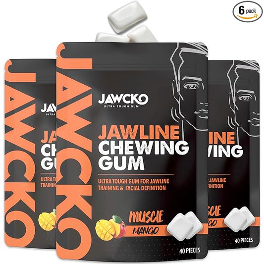 JAWCKO Ultra-Tough Jawline Chewing Gum | Get a Stronger, Squarer Jawline | Mango Jaw Training Hard Gum | 15X Strength | Chisel, Sculpt, Tone your Jawline | Facial Fitness Mewing Gum | 40 Pieces/Pack