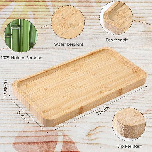 Sieral 3 Pcs Bamboo Tray for Bathroom Bamboo Vanity Bathroom Counter Organizer Decorative Tea Serving Tray for Dresser Coffee Table Home Toilet Tank Candle Perfume (11 x 5.9 Inch)