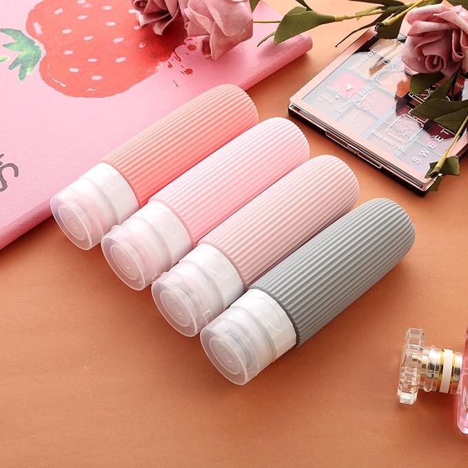 Travel Bottles for Toiletries, Tsa Approved 3oz Portable Travel Bottles, BPA Free Leak Proof Squeezable Silicone Travel Size Containers, Travel Accessories with Clear Toiletry Bag (4 Pack)