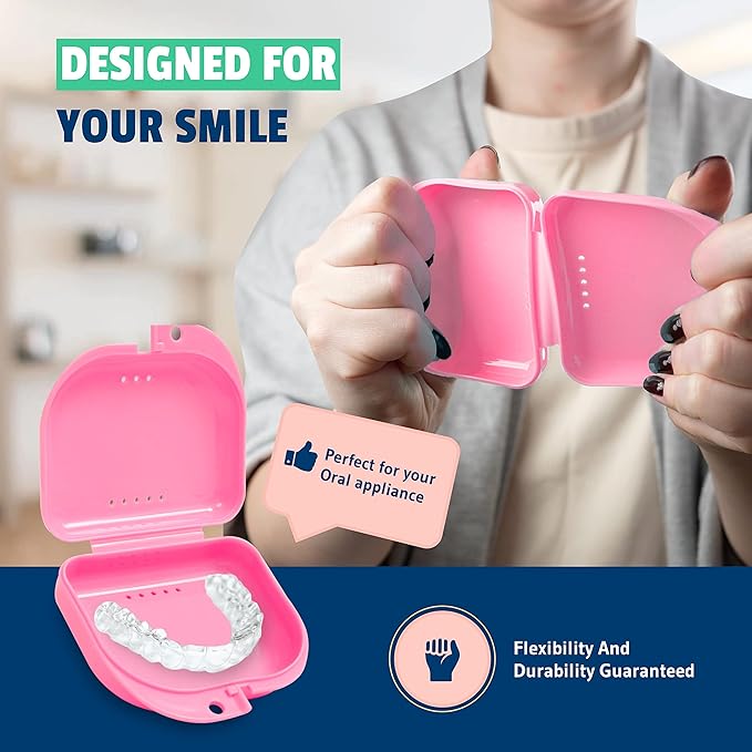 Pink Retainer Case - Pack of 2 - Odorless Mouth Guard Case - Retainer Holder - Ventilated, Durable & Hygienic Cases for Travel, Carrying and Protecting Braces, Partial Dentures & Aligners