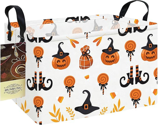 HUNRUNG Rectangle Storage Basket Cute Canvas Organizer Bin for Pet/Children Toys, Books, Clothes Perfect for Rooms/Playroom(REC-Candy Pumpkin)