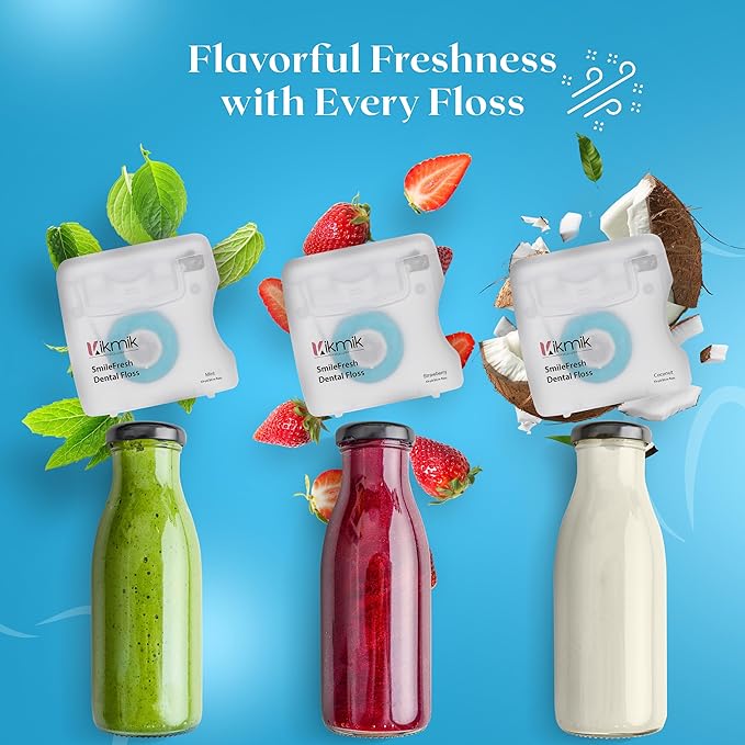 4-Pack Woven Dental Floss - 2 Mint, Strawberry & Coconut Floss - Shred Resistant, Extra Wide Woven Floss Dental, Gentle On Gums, 33 Yards Each