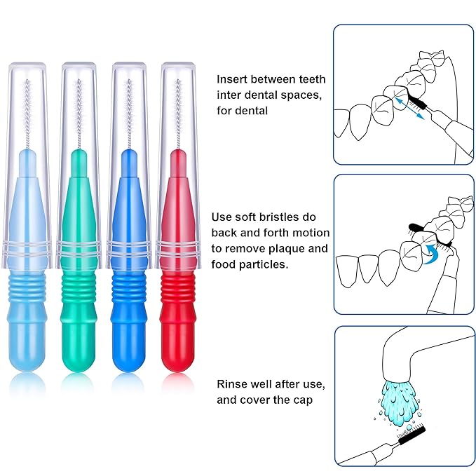 BBTO 100 Pcs Braces Dental Brush Flosser for Cleaner Interdental Brush Toothpick Tooth Flossing Head Oral Dental Toothpick Cleaners Cleaning Tool(Red, Blue, Green, Light Blue)