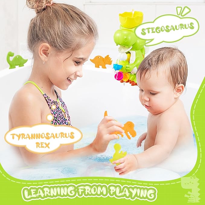 EKU Dinosaur Bath Toys for Kids Toddler Age 18months+ Mold Free Water Wheels and Fishing Games Bathtub Tub Bath Time Play Girls Boys Color Sound Movement Interactive