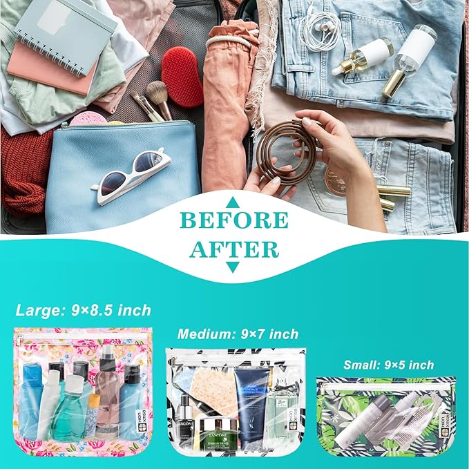 TSA Approved Toiletry Bag, Set of 3 Clear Travel Toiletry Bag Quart Size Zipper Travel Pouch, Waterproof Makeup Cosmetic Bag for Women Men Kids Toiletries Carry on, Arrow B