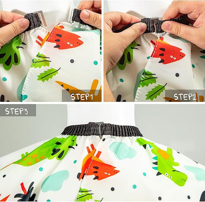 Gealaek Kids Haircut Cape and Neck Duster Brush Set with Dinosaur Pattern Kids Barber Cape 55x40 Inches for Boys & Girls Salon Cape Kit (White)