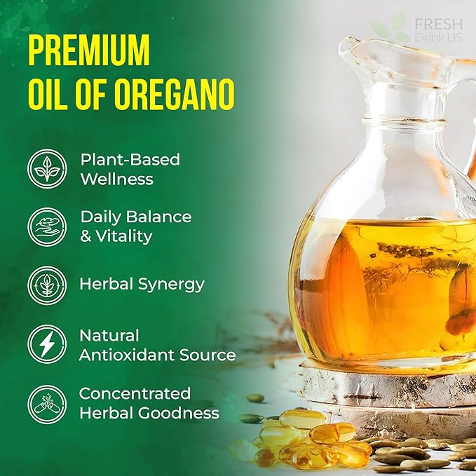 FRESHDRINKUS, Premium Oregano Oil Softgels | 330 Count | Blend of 300mg Oregano Oil (Origanum minutiflorum) + 200mg Black Seed (Nigella Sativa) – Plant-Based Source of Natural Antioxidants.