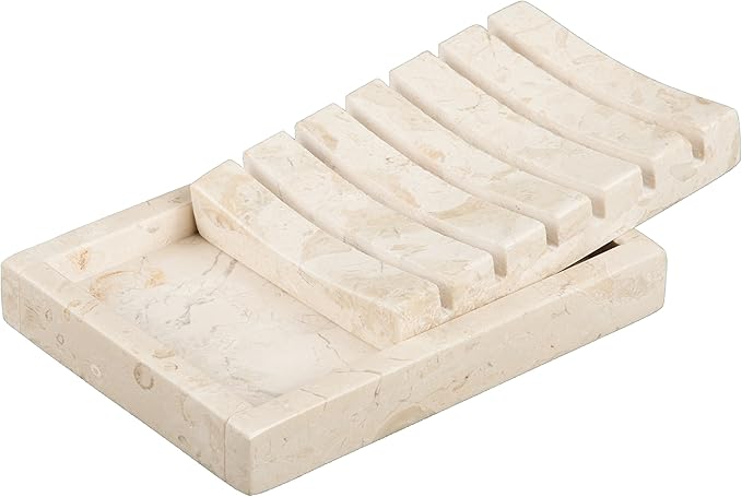 Natural Champagne Marble Soap Dish – Handcrafted & Polished Luxury Soap Tray for Bathroom, Kitchen, and Sink Countertops, Elegant Design Used in 5-Star Hotels (5.2” L x 4” W, Beige Natural Stone)