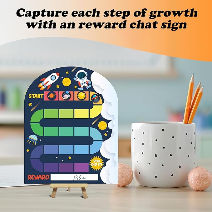 Space Theme Wooden Reward Chart, Behavior Reward Charts, Incentive Responsibility Chart for Girls Kids Toddlers Chore Homework Good Habits Assignments Attendance, 10
