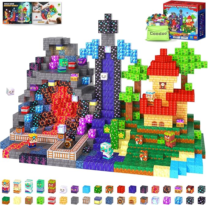 Coodoo 200 PCS Magnetic Blocks (0.8in) - Magnetic Building Blocks Magnet Toy Outdoor Sensory Toddler Toys for Ages 5-7 8-13 3 4 5 6 7 8, Idea Gifts for Boys and Girls Age 3+ Years Old Kids Toys Games