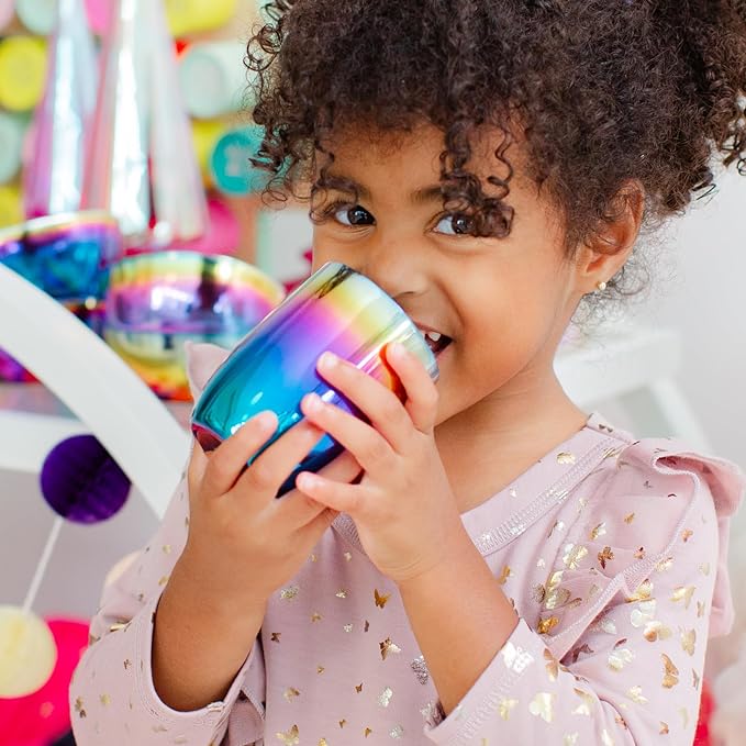 Ahimsa Stainless Steel Kids Cups, Pediatrician Designed, Colorful Toddler Cups for Open Cup Training, 8oz, 100% BPA Free & Dishwasher Safe, Rainbow, Set of 4