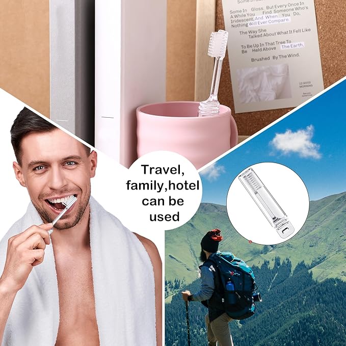 Patelai 4 Pieces Travel Toothbrush Set, Soft Bristle Mini Foldable Tooth Brush with Case, Individually Wrapped Small Portable Travel Size Toiletries Stuff for Camping (Clear)