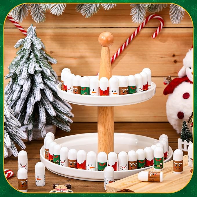 50 Pcs Christmas Lip Balm Bulk Mini Candy Cane Peppermint Flavor Lip Balms Bulk Christmas Stocking Stuffers Xmas Party Gifts Small Thank You Employee Appreciation Gifts for Women Men (Xmas Character)
