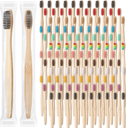 Sieral 120 Pcs Bamboo Toothbrushes Bulk, Soft Bristle Toothbrush for Adults, Natural Wooden Toothbrushes, Vegan Organic Bamboo Travel Tooth Brush, Individually Wrapped, 7 Inch 12 Color