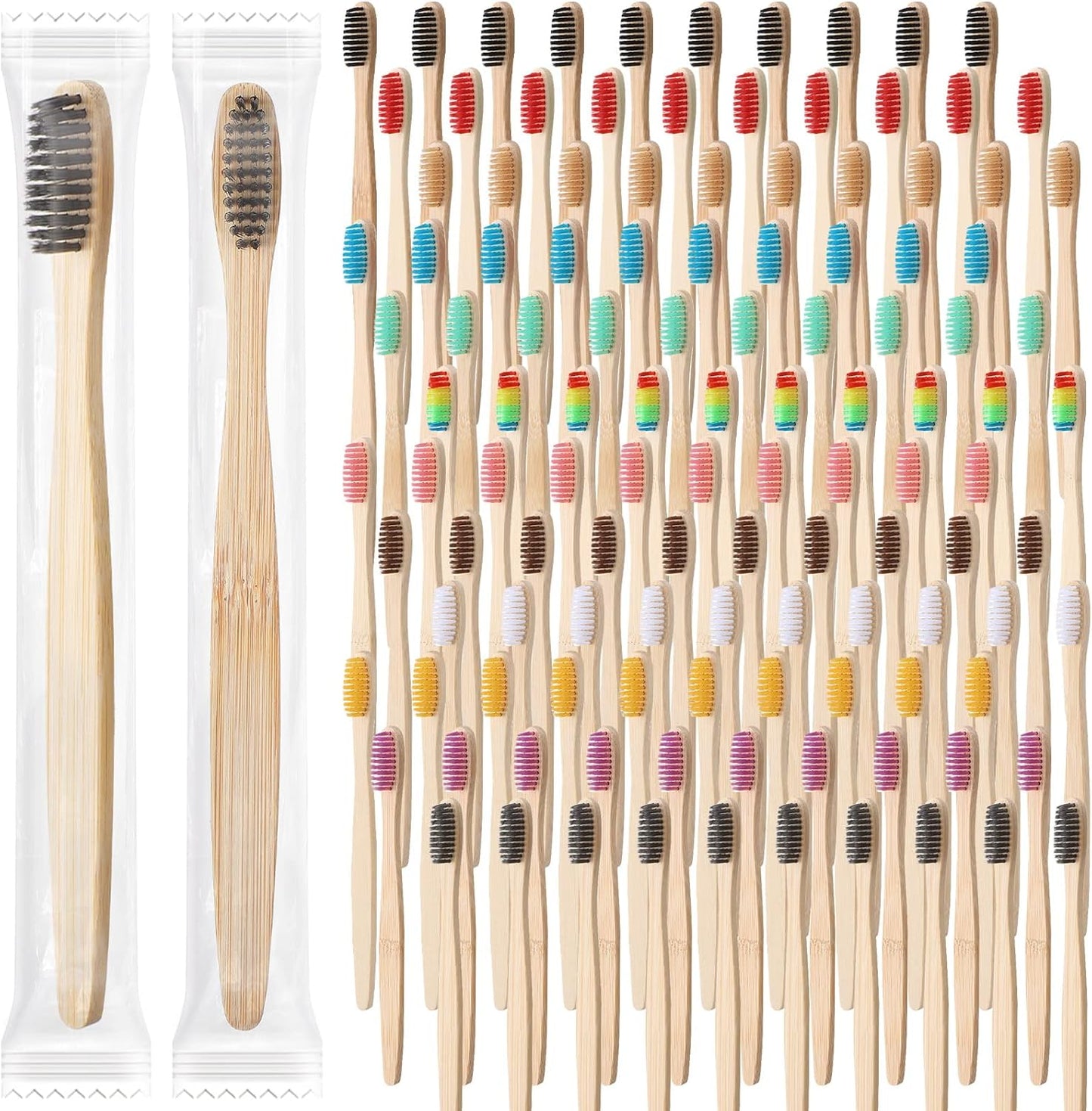 Sieral 240 Pcs Bamboo Toothbrushes Bulk, Soft Bristle Toothbrush for Adults, Natural Wooden Toothbrushes, Vegan Organic Bamboo Travel Tooth Brush, Individually Wrapped, 7 Inch 12 Color
